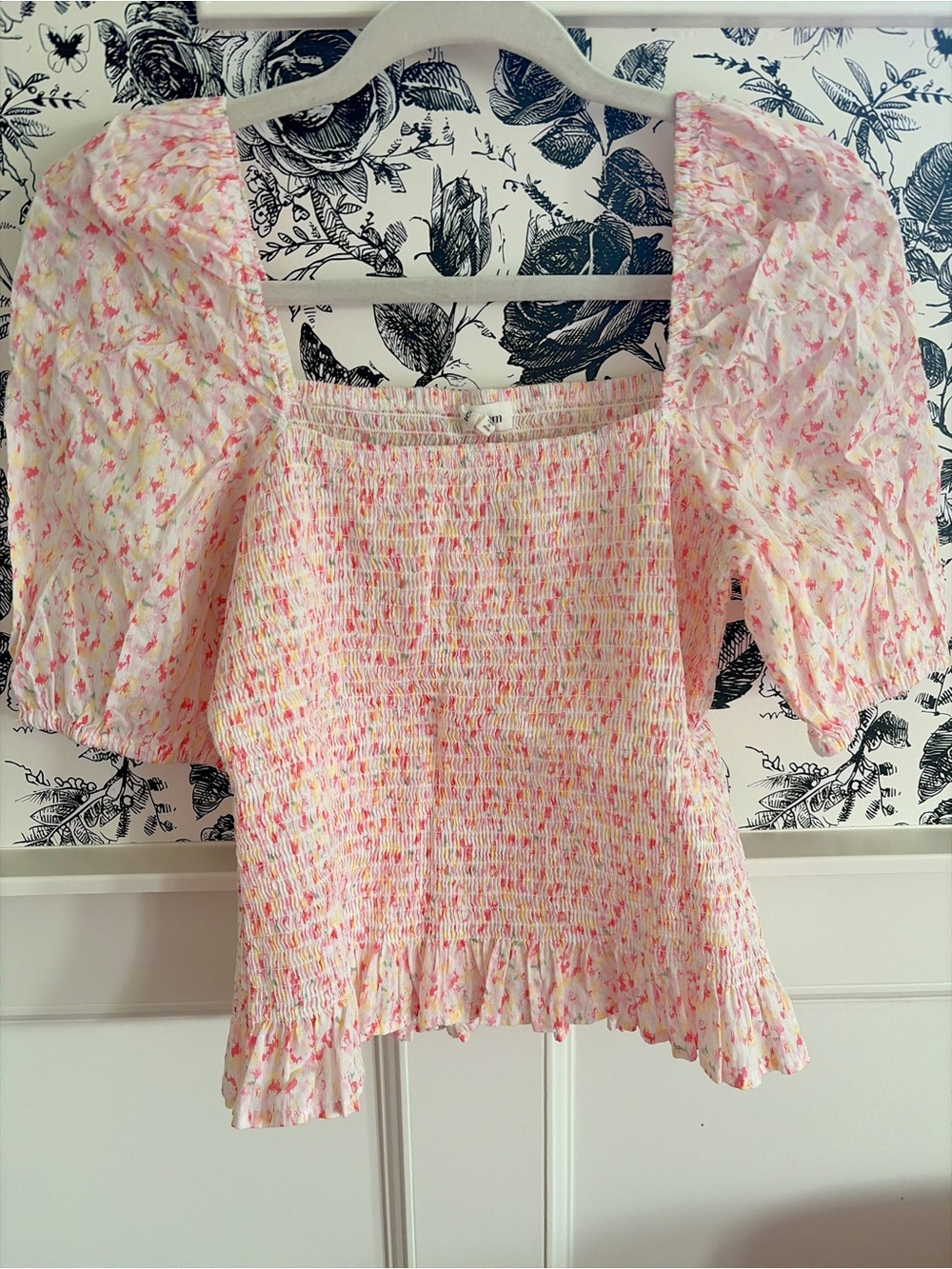 Heartloom Pink Floral Smocked Puff-Sleeve Top